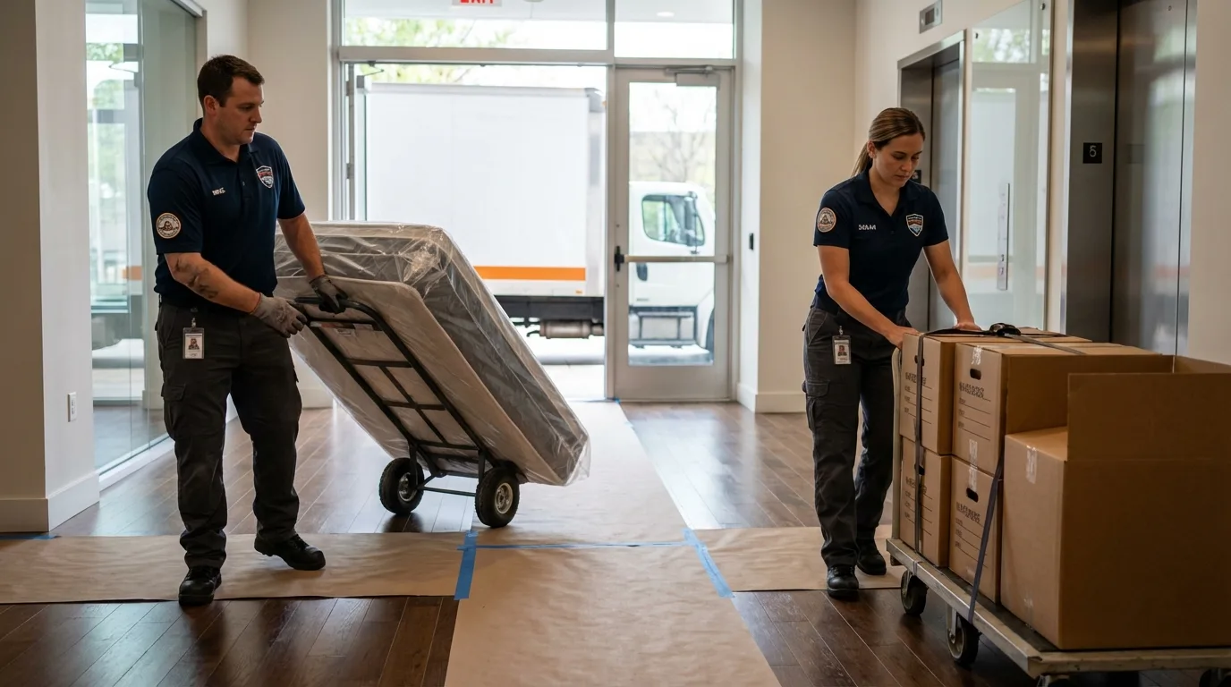 Professional apartment movers loading elevator in Wendell, ID